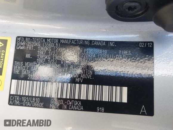 ✅ 2012 Lexus RX 350 • VIN: 2T2ZK1BA0CC079348 • Лот: 42826759. Опубликован ранее на IAAI с пробегом 125 160 миль. Бесплатный доступ к архиву аукционных продаж из США и подробный отчёт об истории автомобиля на DreamBid. Изображение 9.