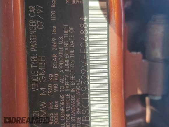 1997 BMW 3 Series M3s z VIN WBSCD9329VEE06884, wystawiony jako Copart lot #89144195 z przebiegiem 168 494 mil mil oraz Czysty tytuł • Clean title. Historia ofert i sprzedaży dostępna na DreamBid. Obrazek 12.