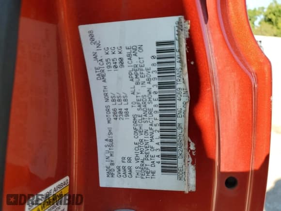 ✅ 2008 Mitsubishi Eclipse GS • VIN: 4A3AL25F98E039380 • Lot: 70479844. Wystawiony na Copart z przebiegiem 140 317 mil. Bezpłatny archiwum sprzedaży aukcyjnych z USA i szczegółowy raport historii pojazdu na DreamBid. Zdjęcie 12.
