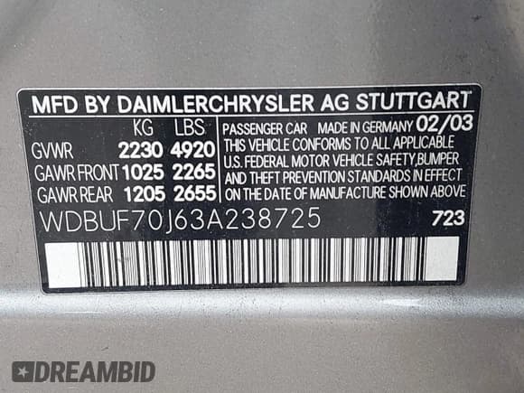 ✅ 2003 Mercedes-Benz E 500 • VIN: WDBUF70J63A238725 • Lot: 42475426. Listed on IAAI with 132,865 mi. Free auction sales archive from the USA and detailed vehicle history report at DreamBid. Image 9.