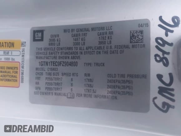 ✅ 2015 GMC Sierra 1500 • VIN: 1GTN1TEC9FZ904800 • Лот: 43502190. Опубликован ранее на IAAI с пробегом 218 605 миль. Бесплатный доступ к архиву аукционных продаж из США и подробный отчёт об истории автомобиля на DreamBid. Изображение 9.