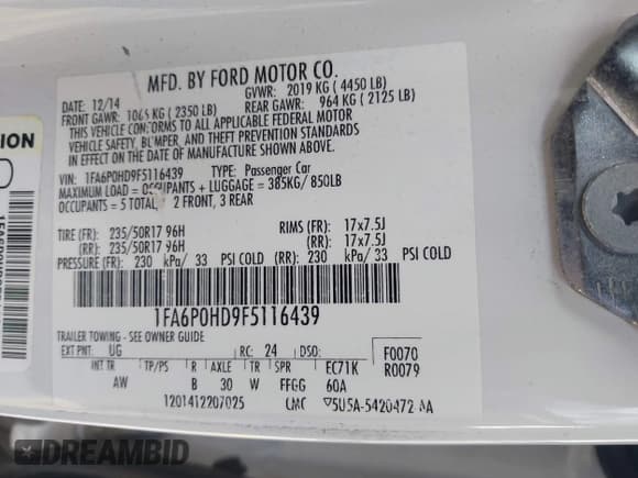 ✅ 2015 Ford Fusion SE • VIN: 1FA6P0HD9F5116439 • Lot: 43479817. Wystawiony na IAAI z przebiegiem 119 752 mil. Bezpłatny archiwum sprzedaży aukcyjnych z USA i szczegółowy raport historii pojazdu na DreamBid. Zdjęcie 9.