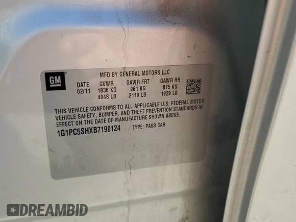 2011 Chevrolet Cruze LS z VIN 1G1PC5SHXB7190124, wystawiony jako Copart lot #86492495 z przebiegiem 226 942 mil mil oraz Szkoda całkowita • Salvage title. Historia ofert i sprzedaży dostępna na DreamBid. Obrazek 12.