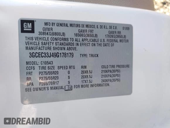 ✅ 2009 Chevrolet Silverado 1500 • VIN: 3GCEC33J49G178179 • Lot: 41810627. Wystawiony na IAAI z przebiegiem 205 823 mil. Bezpłatny archiwum sprzedaży aukcyjnych z USA i szczegółowy raport historii pojazdu na DreamBid. Zdjęcie 9.