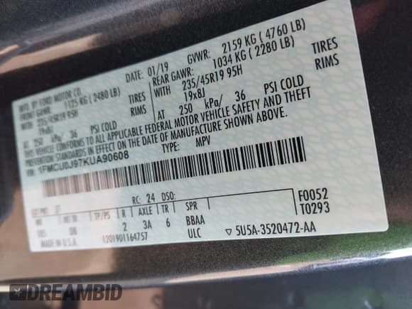 ✅ 2019 Ford Escape Titanium • VIN: 1FMCU0J97KUA90608 • Лот: 43390285. Опубликован ранее на IAAI с пробегом 51 529 миль. Бесплатный доступ к архиву аукционных продаж из США и подробный отчёт об истории автомобиля на DreamBid. Изображение 9.