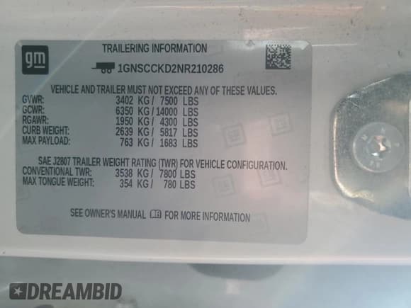 ✅ 2022 Chevrolet Suburban LT • VIN: 1GNSCCKD2NR210286 • Lot: 86811035. Listed on Copart with 149,254 mi. Free auction sales archive from the USA and detailed vehicle history report at DreamBid. Image 13.