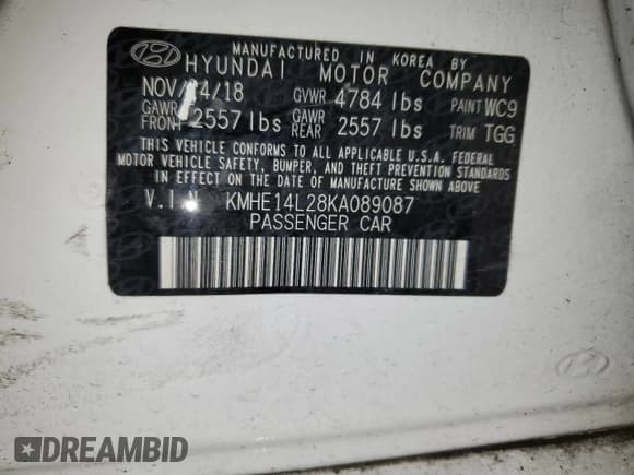 ✅ 2019 Hyundai Sonata • VIN: KMHE14L28KA089087 • Лот: 85565654. Опубликован ранее на Copart с пробегом 41 702 миль. Бесплатный доступ к архиву аукционных продаж из США и подробный отчёт об истории автомобиля на DreamBid. Изображение 14.