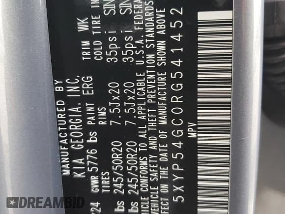 ✅ 2024 Kia Telluride SX • VIN: 5XYP54GC0RG541452 • Lot: 76145034. Listed on Copart with 3,194 mi. Free auction sales archive from the USA and detailed vehicle history report at DreamBid. Image 14.