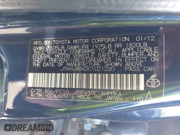 ✅ 2012 Scion xD • VIN: JTKKU4B42C1021220 • Lot: 42867894. Listed on IAAI with 181,082 mi. Free auction sales archive from the USA and detailed vehicle history report at DreamBid. Image 9.