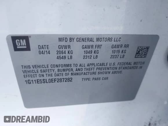 2014 Chevrolet Malibu LT z VIN 1G11E5SL0EF287282, wystawiony jako IAAI lot #43211305 z przebiegiem 185 026 mil mil oraz . Historia ofert i sprzedaży dostępna na DreamBid. Obrazek 9.