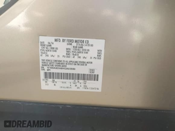 ✅ 2017 Ford Explorer XLT • VIN: 1FM5K8DH8HGA03550 • Lot: 43462149. Wystawiony na IAAI z przebiegiem 160 925 mil. Bezpłatny archiwum sprzedaży aukcyjnych z USA i szczegółowy raport historii pojazdu na DreamBid. Zdjęcie 9.