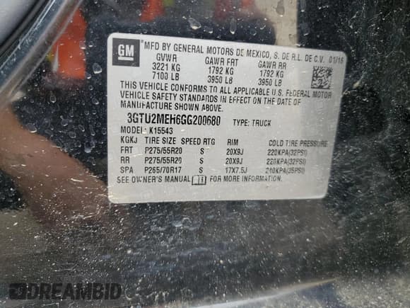 ✅ 2016 GMC Sierra 1500 • VIN: 3GTU2MEH6GG200680 • Lot: 82417134. Wystawiony na Copart z przebiegiem 121 912 mil. Bezpłatny archiwum sprzedaży aukcyjnych z USA i szczegółowy raport historii pojazdu na DreamBid. Zdjęcie 12.