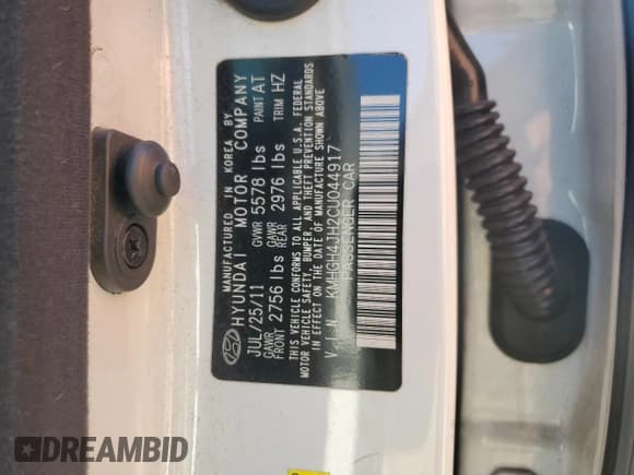 ✅ 2012 Hyundai Equus Ultimate • VIN: KMHGH4JH2CU044917 • Lot: 52520365. Listed on Copart with 125,312 mi. Free auction sales archive from the USA and detailed vehicle history report at DreamBid. Image 12.