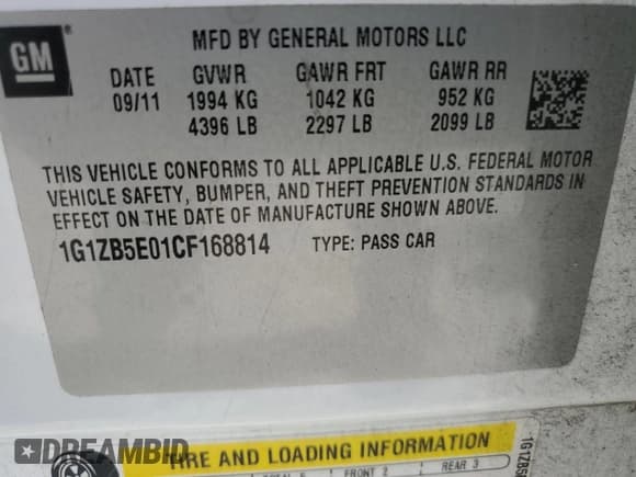 ✅ 2012 Chevrolet Malibu 1LS • VIN: 1G1ZB5E01CF168814 • Lot: 76532604. Listed on Copart with 151,433 mi. Free auction sales archive from the USA and detailed vehicle history report at DreamBid. Image 15.