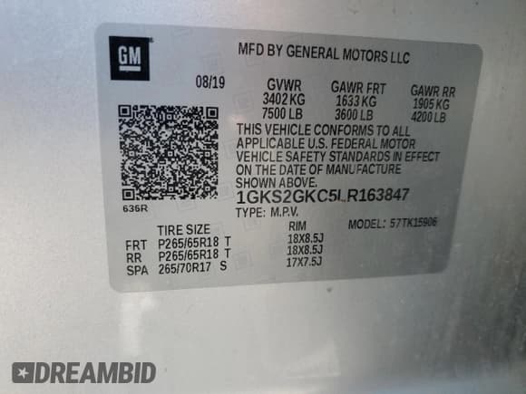 ✅ 2020 GMC Yukon XL SLT • VIN: 1GKS2GKC5LR163847 • Lot: 65014065. Listed on Copart with Not provided. Free auction sales archive from the USA and detailed vehicle history report at DreamBid. Image 14.