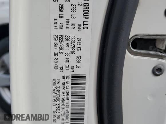 2013 Dodge Journey American Value with VIN 3C4PDCAB0DT575812, listed as a Copart auction lot 86771425 with 113,450 mi miles and Salvage title. Bid and sale history available at DreamBid. Image 12.