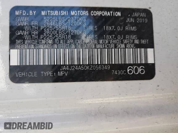 2019 Mitsubishi Outlander SEL with VIN JA4J24A50KZ056349, listed as a Copart auction lot 56421525 with 79,679 mi miles and Salvage title. Bid and sale history available at DreamBid. Image 14.