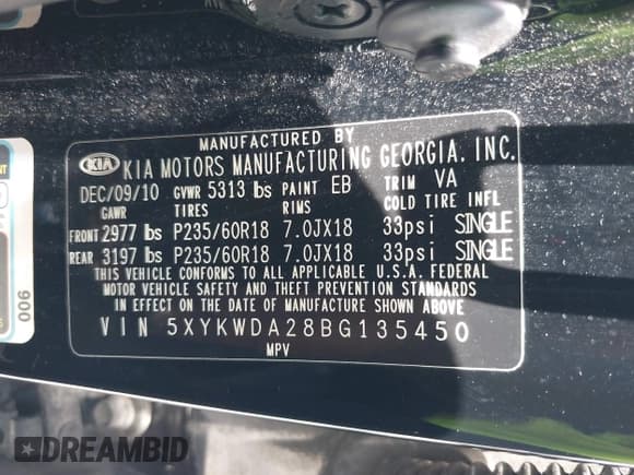 ✅ 2011 Kia Sorento SX • VIN: 5XYKWDA28BG135450 • Lot: 42522730. Listed on IAAI with 255,097 mi. Free auction sales archive from the USA and detailed vehicle history report at DreamBid. Image 9.