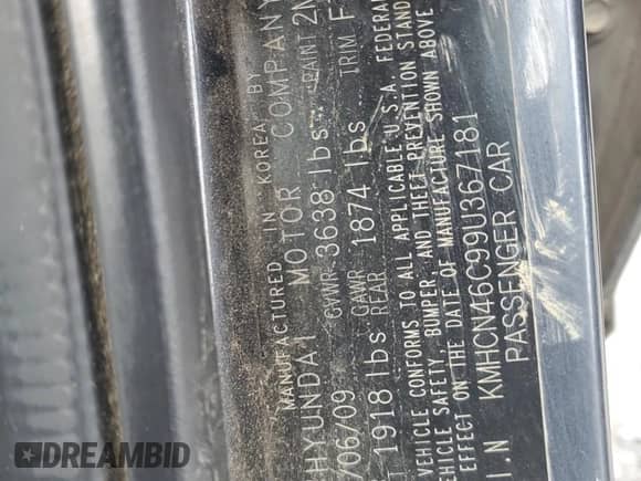 2009 Hyundai Accent Auto GLS z VIN KMHCN46C99U367181, wystawiony jako Copart lot #67382084 z przebiegiem 200 446 mil mil oraz Szkoda całkowita • Salvage title. Historia ofert i sprzedaży dostępna na DreamBid. Obrazek 12.