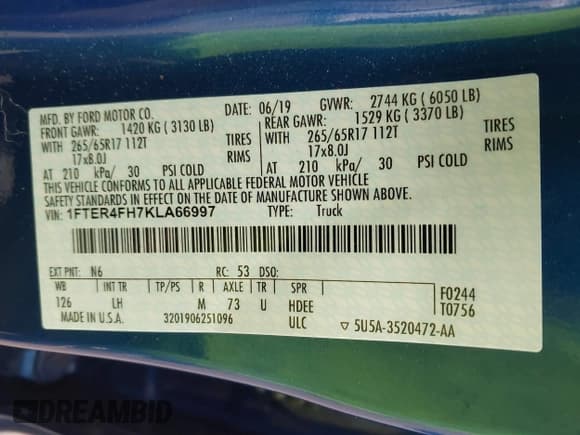 ✅ 2019 Ford Ranger XL • VIN: 1FTER4FH7KLA66997 • Lot: 42625518. Listed on IAAI with 6,749 mi. Free auction sales archive from the USA and detailed vehicle history report at DreamBid. Image 9.