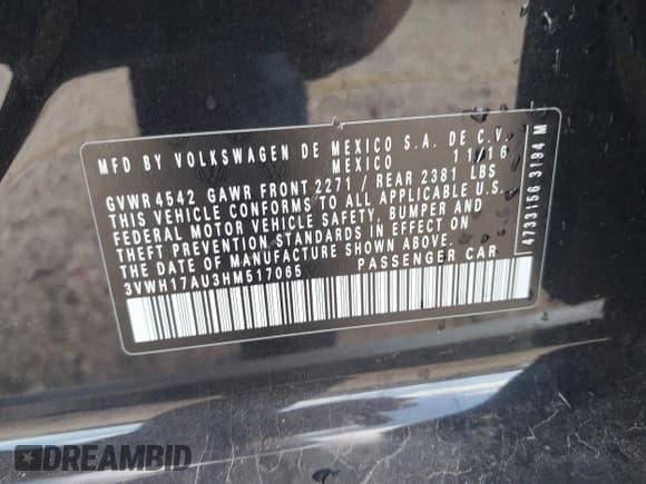 ✅ 2017 Volkswagen Golf S • VIN: 3VWH17AU3HM517065 • Лот: 43712188. Опубликован ранее на IAAI с пробегом 59 596 миль. Бесплатный доступ к архиву аукционных продаж из США и подробный отчёт об истории автомобиля на DreamBid. Изображение 9.