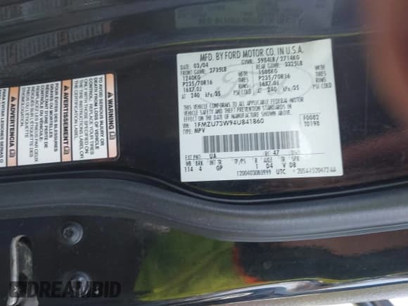 ✅ 2004 Ford Explorer XLT • VIN: 1FMZU73W94UB41860 • Lot: 43795344. Listed on IAAI with 162,558 mi. Free auction sales archive from the USA and detailed vehicle history report at DreamBid. Image 9.