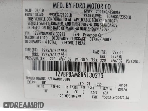 ✅ 2011 Ford Mustang Premium • VIN: 1ZVBP8AM8B5130213 • Lot: 43757998. Listed on IAAI with 146,934 mi. Free auction sales archive from the USA and detailed vehicle history report at DreamBid. Image 9.