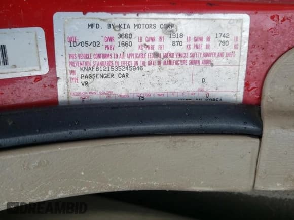 ✅ 2003 Kia Spectra • VIN: KNAFB121535245946 • Лот: 45688365. Опубликован ранее на Copart с пробегом 196 338 миль. Бесплатный доступ к архиву аукционных продаж из США и подробный отчёт об истории автомобиля на DreamBid. Изображение 12.