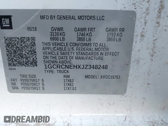 ✅ 2018 Chevrolet Silverado 1500 Work Truck • VIN: 1GCRCNEHXJZ348248 • Lot: 43656045. Listed on IAAI with 42,312 mi. Free auction sales archive from the USA and detailed vehicle history report at DreamBid. Image 9.