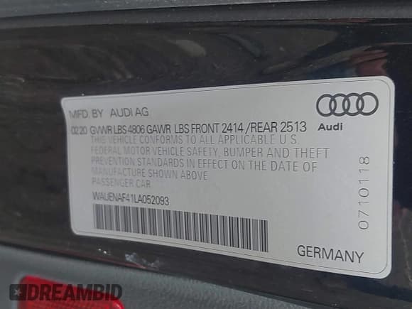 ✅ 2020 Audi A4 Premium Plus • VIN: WAUENAF41LA052093 • Лот: 39436553. Опубликован ранее на IAAI с пробегом 30 810 миль. Бесплатный доступ к архиву аукционных продаж из США и подробный отчёт об истории автомобиля на DreamBid. Изображение 9.