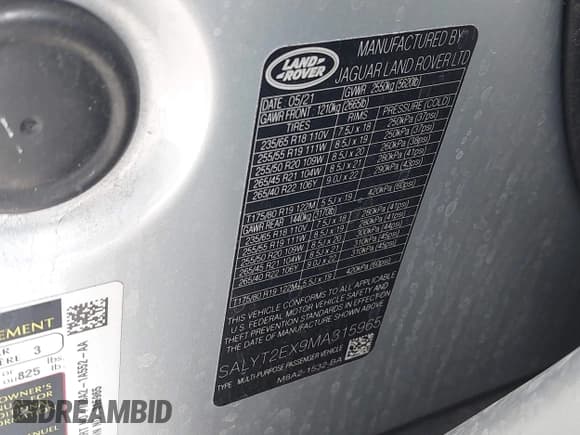 ✅ 2021 Land Rover Range Rover Velar R-Dynamic S • VIN: SALYT2EX9MA315965 • Lot: 42344448. Wystawiony na IAAI z przebiegiem 66 819 mil. Bezpłatny archiwum sprzedaży aukcyjnych z USA i szczegółowy raport historii pojazdu na DreamBid. Zdjęcie 9.