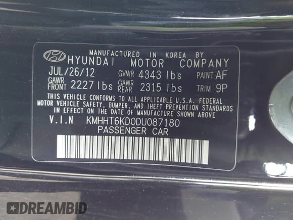 ✅ 2013 Hyundai Genesis Coupe Premium • VIN: KMHHT6KD0DU087180 • Lot: 42191739. Listed on IAAI with 78,837 mi. Free auction sales archive from the USA and detailed vehicle history report at DreamBid. Image 9.