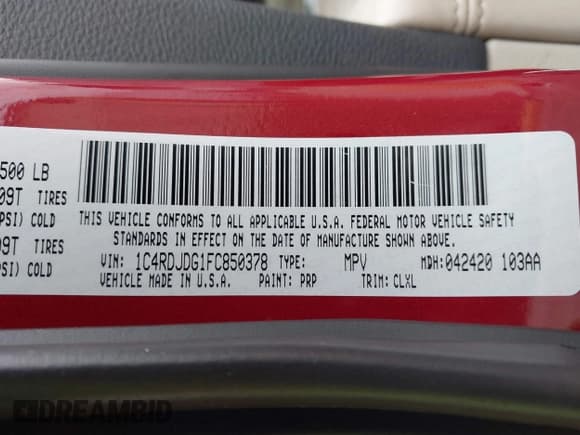 ✅ 2015 Dodge Durango Limited • VIN: 1C4RDJDG1FC850378 • Lot: 43513316. Listed on IAAI with 273,813 mi. Free auction sales archive from the USA and detailed vehicle history report at DreamBid. Image 9.