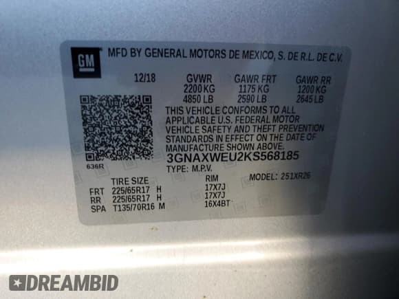 ✅ 2019 Chevrolet Equinox LT • VIN: 3GNAXWEU2KS568185 • Лот: 74361104. Опубликован ранее на Copart с пробегом 103 139 миль. Бесплатный доступ к архиву аукционных продаж из США и подробный отчёт об истории автомобиля на DreamBid. Изображение 15.