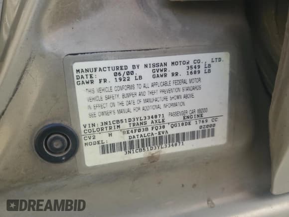 ✅ 2000 Nissan Sentra XE • VIN: 3N1CB51D3YL334871 • Lot: 57527415. Wystawiony na Copart z przebiegiem 219 390 mil. Bezpłatny archiwum sprzedaży aukcyjnych z USA i szczegółowy raport historii pojazdu na DreamBid. Zdjęcie 12.