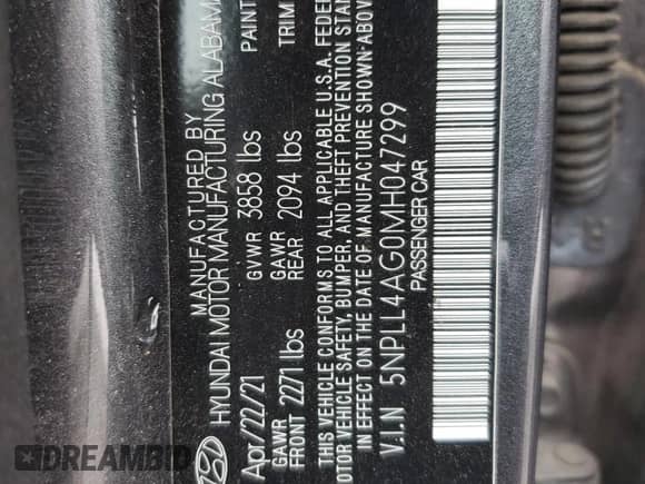 2021 Hyundai Elantra SE with VIN 5NPLL4AG0MH047299, listed as a Copart auction lot 70979475 with 100,302 mi miles and Salvage title. Bid and sale history available at DreamBid. Image 13.