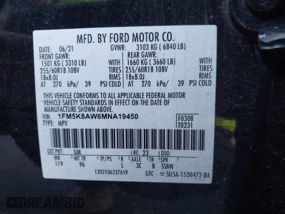 ✅ 2021 Ford Police Interceptor Utility • VIN: 1FM5K8AW6MNA19450 • Лот: 43724288. Опубликован ранее на IAAI с пробегом 42 323 миль. Бесплатный доступ к архиву аукционных продаж из США и подробный отчёт об истории автомобиля на DreamBid. Изображение 7.