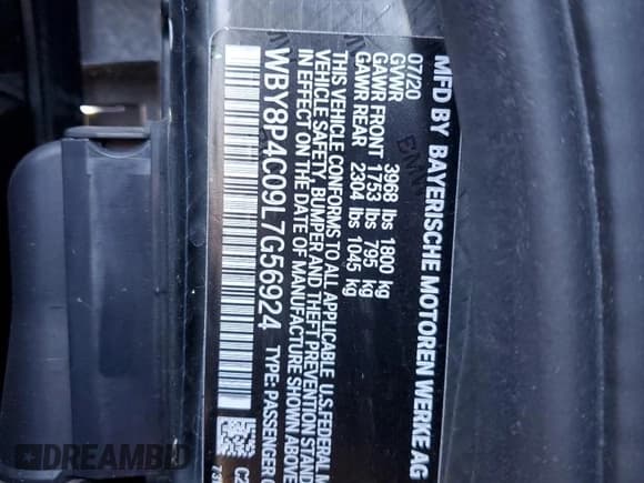 ✅ 2020 BMW i3 • VIN: WBY8P4C09L7G56924 • Lot: 70663225. Listed on Copart with 54,004 mi. Free auction sales archive from the USA and detailed vehicle history report at DreamBid. Image 13.