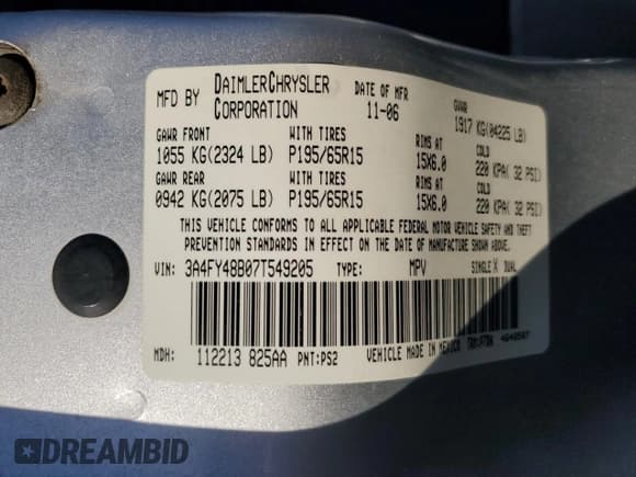 ✅ 2007 Chrysler PT Cruiser • VIN: 3A4FY48B07T549205 • Lot: 85574665. Listed on Copart with 75,106 mi. Free auction sales archive from the USA and detailed vehicle history report at DreamBid. Image 12.