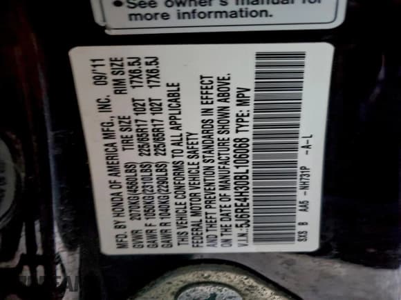 ✅ 2011 Honda CR-V LX • VIN: 5J6RE4H30BL106068 • Lot: 94831745. Listed on Copart with 291,671 mi. Free auction sales archive from the USA and detailed vehicle history report at DreamBid. Image 13.