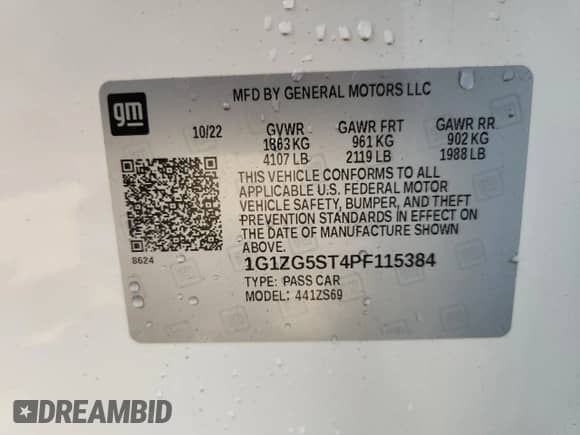 ✅ 2023 Chevrolet Malibu RS • VIN: 1G1ZG5ST4PF115384 • Lot: 70158155. Listed on Copart with 22,584 mi miles. Access the free auction sales archive from the USA and view a detailed vehicle history report at DreamBid. Image 12.