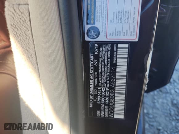 ✅ 2020 Mercedes-Benz S 560 • VIN: WDDUG8DB2LA527114 • Lot: 61720855. Listed on Copart with 50,461 mi. Free auction sales archive from the USA and detailed vehicle history report at DreamBid. Image 13.