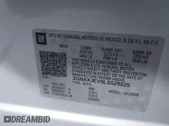 ✅ 2020 Chevrolet Equinox LT • VIN: 3GNAXJEV9LS529025 • Лот: 43508540. Опубликован ранее на IAAI с пробегом 108 058 миль. Бесплатный доступ к архиву аукционных продаж из США и подробный отчёт об истории автомобиля на DreamBid. Изображение 9.