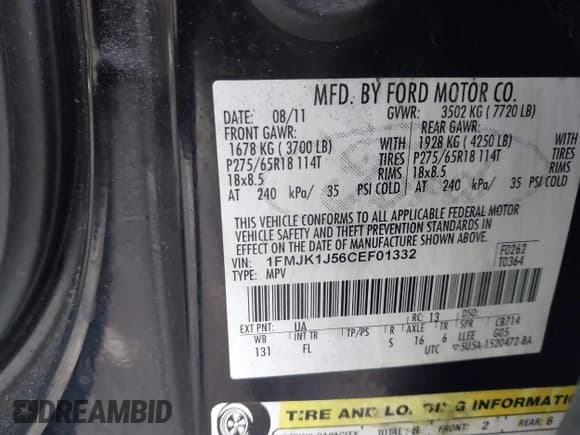 ✅ 2012 Ford Expedition Max King Ranch • VIN: 1FMJK1J56CEF01332 • Лот: 41541698. Опубликован ранее на IAAI с пробегом 150 616 миль. Бесплатный доступ к архиву аукционных продаж из США и подробный отчёт об истории автомобиля на DreamBid. Изображение 9.