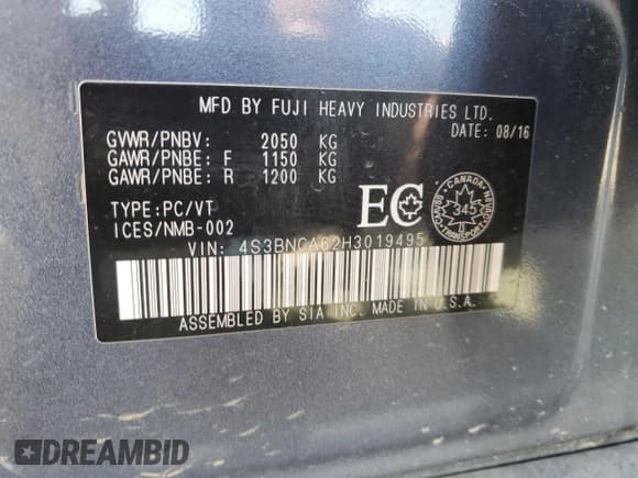 ✅ 2017 Subaru Legacy • VIN: 4S3BNCA62H3019495 • Лот: 85178775. Опубликован ранее на Copart с пробегом 190 639 миль. Бесплатный доступ к архиву аукционных продаж из США и подробный отчёт об истории автомобиля на DreamBid. Изображение 12.