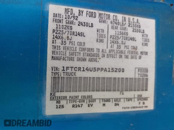 ✅ 1993 Ford Ranger STX • VIN: 1FTCR14U5PPA15200 • Lot: 42266766. Listed on IAAI with 68,129 mi. Free auction sales archive from the USA and detailed vehicle history report at DreamBid. Image 9.