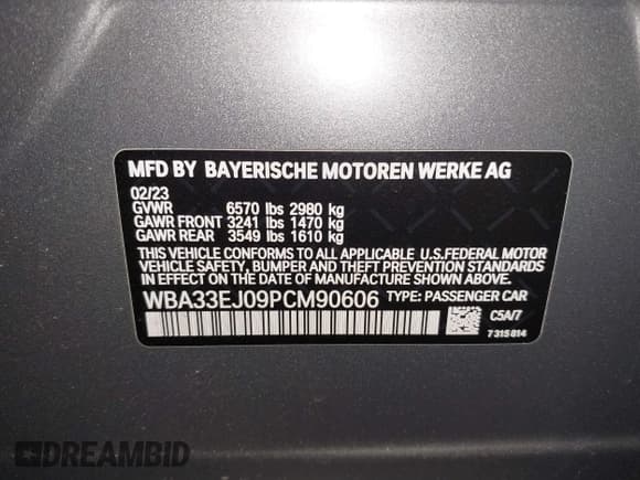 ✅ 2023 BMW 7 Series 760i xDrive • VIN: WBA33EJ09PCM90606 • Lot: 41498342. Listed on IAAI with 36,838 mi. Free auction sales archive from the USA and detailed vehicle history report at DreamBid. Image 9.