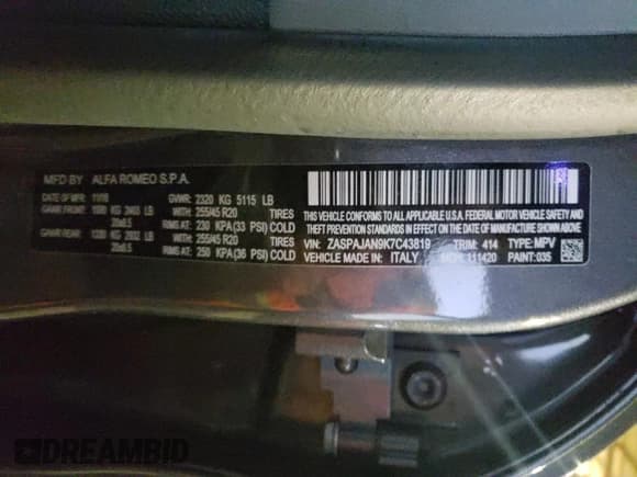 ✅ 2019 Alfa Romeo Stelvio • VIN: ZASPAJAN9K7C43819 • Лот: 65630382. Опубликован ранее на Copart с пробегом 53 302 миль. Бесплатный доступ к архиву аукционных продаж из США и подробный отчёт об истории автомобиля на DreamBid. Изображение 10.