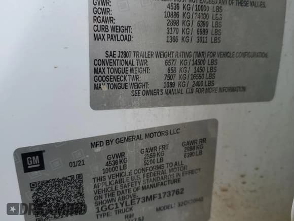 ✅ 2021 Chevrolet Silverado 2500HD Work Truck • VIN: 1GC1YLE73MF173762 • Lot: 45156135. Wystawiony na Copart z przebiegiem 150 489 mil. Bezpłatny archiwum sprzedaży aukcyjnych z USA i szczegółowy raport historii pojazdu na DreamBid. Zdjęcie 12.
