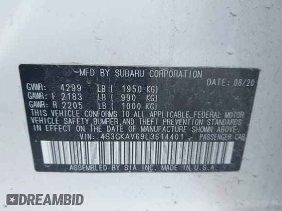 ✅ 2020 Subaru Impreza Premium • VIN: 4S3GKAV69L3614401 • Lot: 43648280. Listed on IAAI with 29,369 mi. Free auction sales archive from the USA and detailed vehicle history report at DreamBid. Image 9.